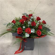 Deluxe 12 Red Rose Hand-tied Bouquet