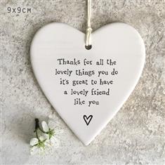 Porcelain Round Hanging Heart- Thanks for all